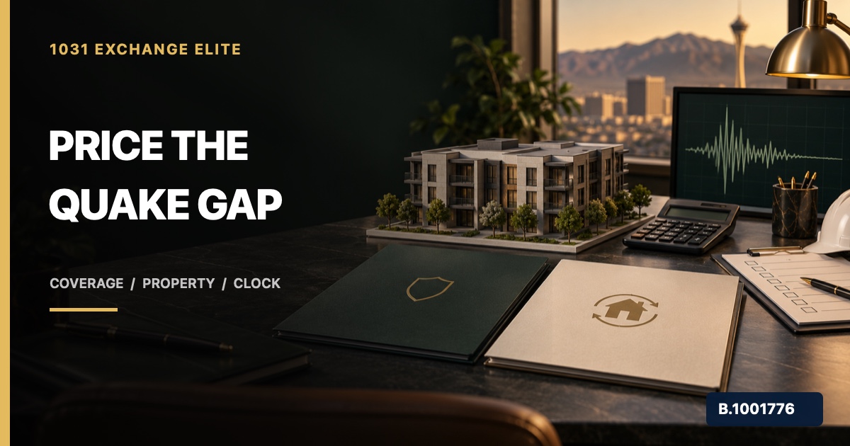Nevada multifamily replacement-property desk with separate insurance and exchange workstreams, marked Nevada Broker B.1001776