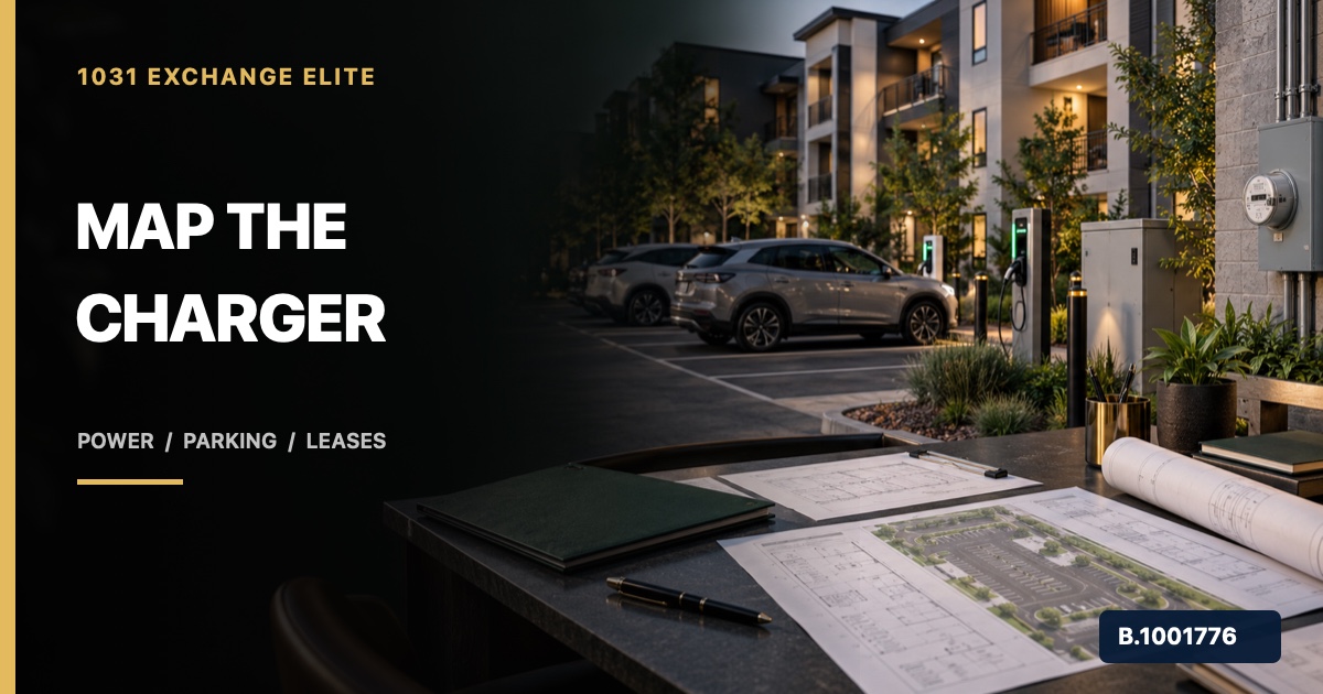Investment-property team reviewing EV charging, electrical, parking, and lease records at a Nevada multifamily property, marked Nevada Broker B.1001776