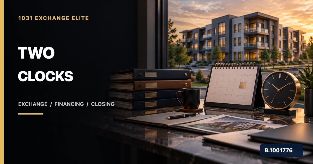 Commercial replacement property, separate calendar and clock files, and Two Clocks text with Nevada broker license B.1001776