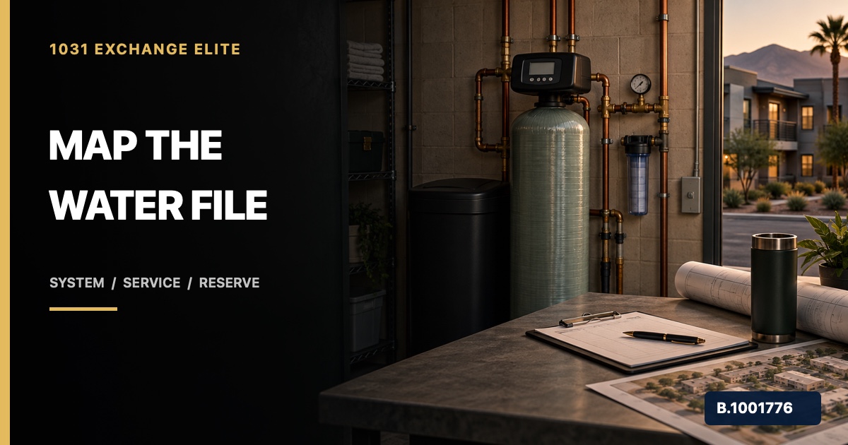 Nevada rental-property team reviewing water softener, plumbing, maintenance, and property records, marked Nevada Broker B.1001776